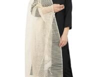 Rhe-ana Women Art Silk Lurex Stole Dupatta for women | Stoles for Girls Stylish Latest | Shawl And Stall For Ladies With Silver Lurex Horizontal Stripes 30 x 85 Inches